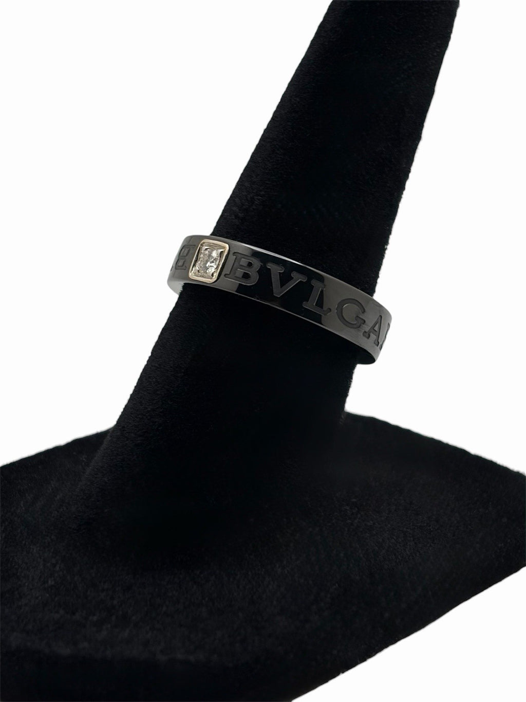 BVLGARI Bvlgari Black Ceramic & 18K White Gold Natural Diamond Ring Size 51 EU
