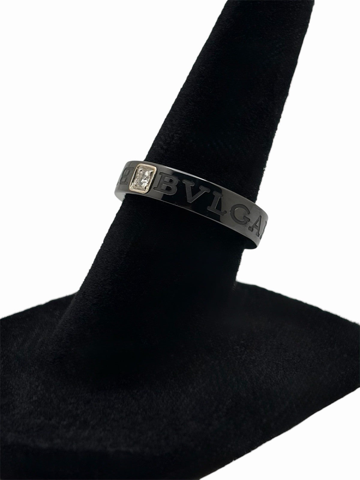BVLGARI Bvlgari Black Ceramic & 18K White Gold Natural Diamond Ring Size 51 EU