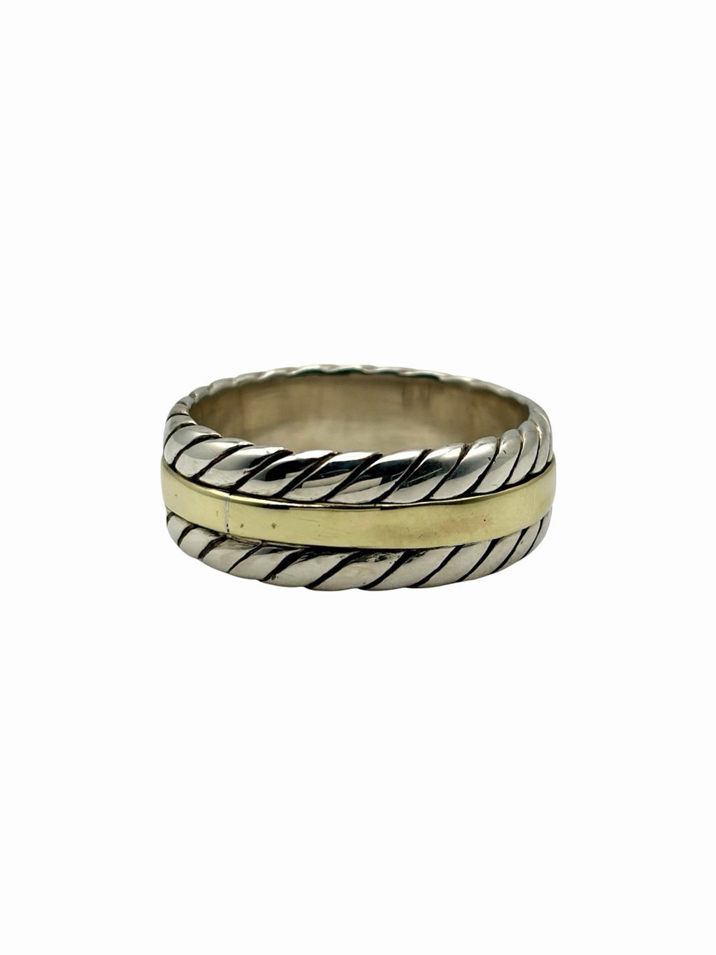 David Yurman Cable 8mm Band Men’s Ring 925 Sterling Silver 14K Gold Size 9.5