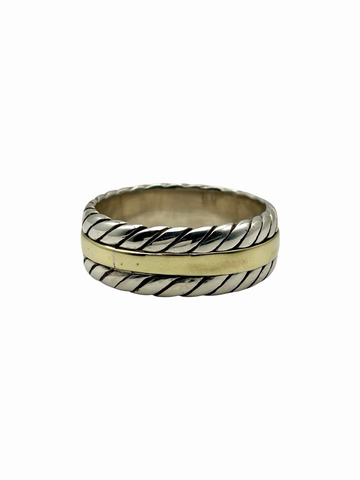 David Yurman Cable 8mm Band Men’s Ring 925 Sterling Silver 14K Gold Size 9.5