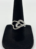10K White Gold Natural Baguette & Round Diamond Double Open Heart Ring Size 7