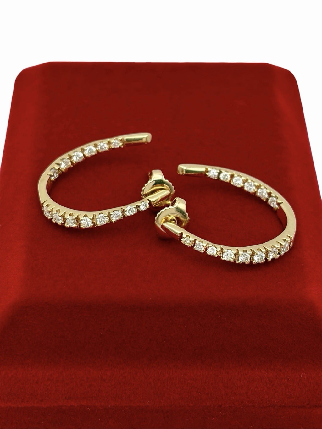 14K Yellow Gold Natural Diamond Inside Out Hoop Earrings Brilliant Cut 17.5mm