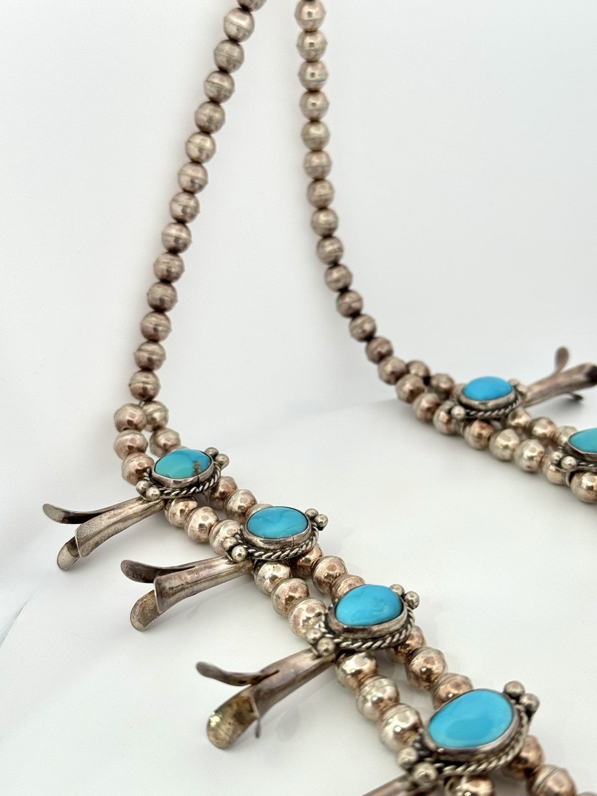 Vintage Turquoise Squash Blossom Naja 925 Sterling Silver Necklace 26in
