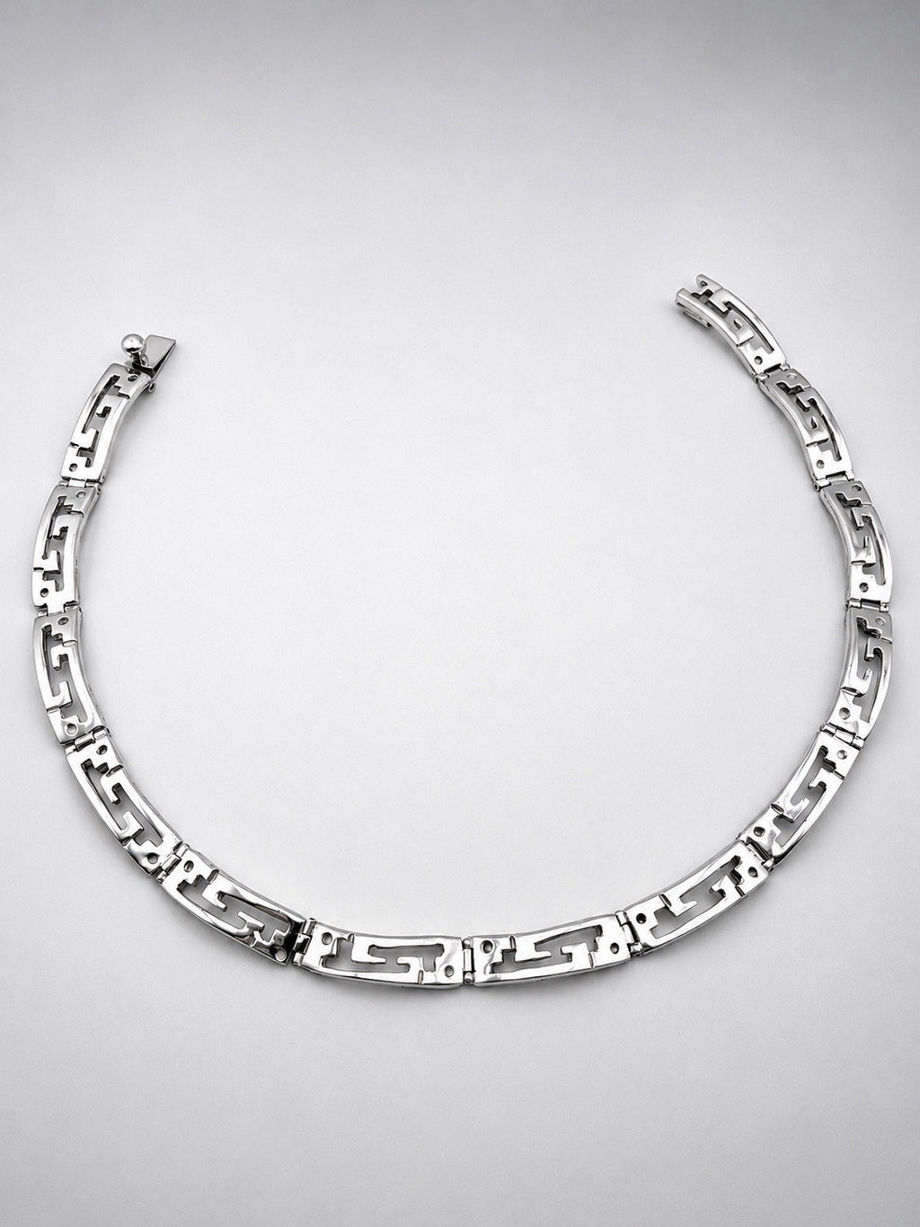 Vintage Mexico 925 Sterling Silver Greek Key Collar Choker Necklace 14in