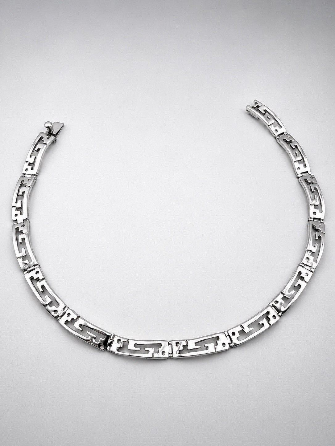 Vintage Mexico 925 Sterling Silver Greek Key Collar Choker Necklace 14in