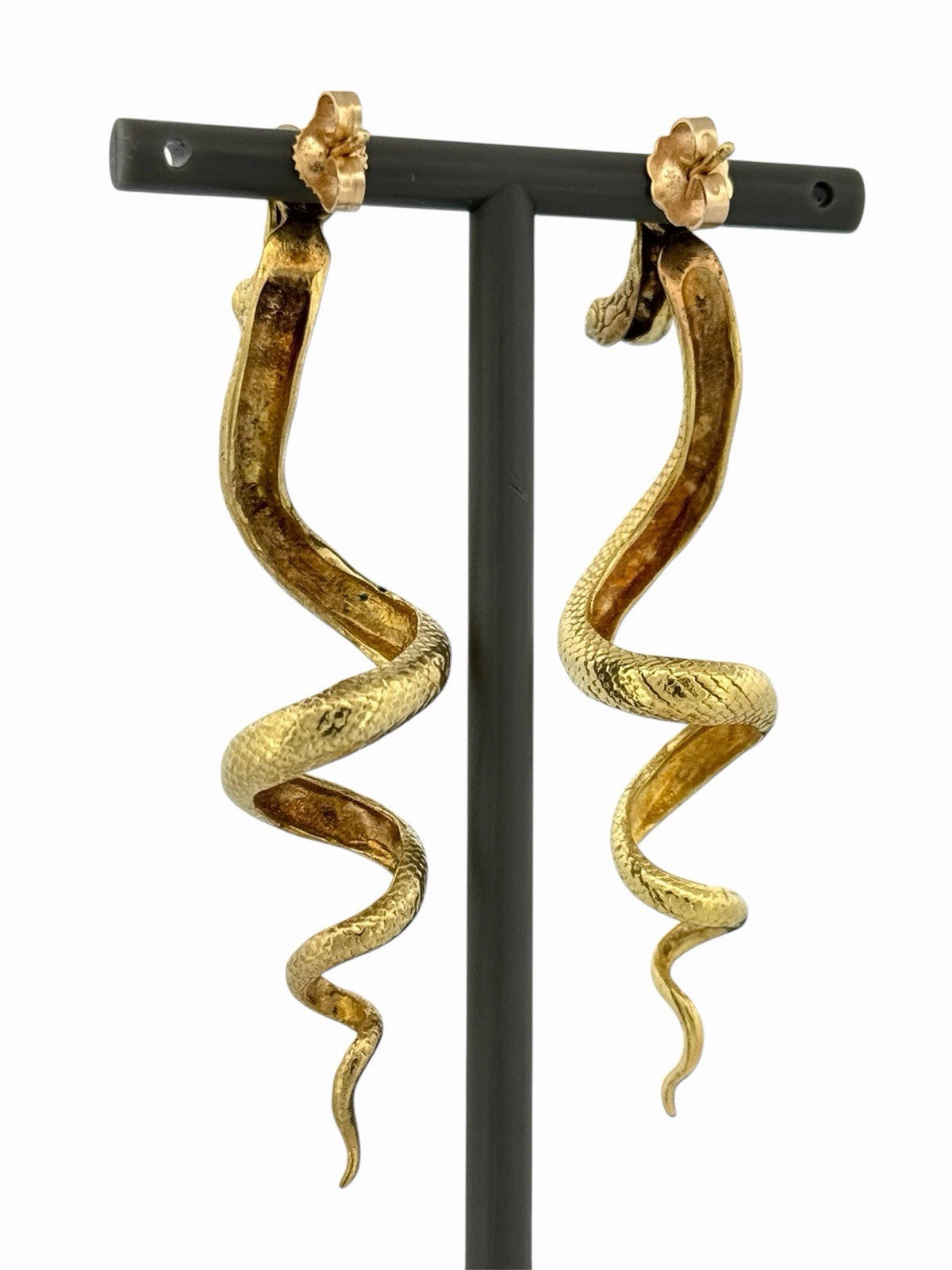 Vintage 14K Yellow Gold Snake Serpent Dangle Drop Earrings 2”