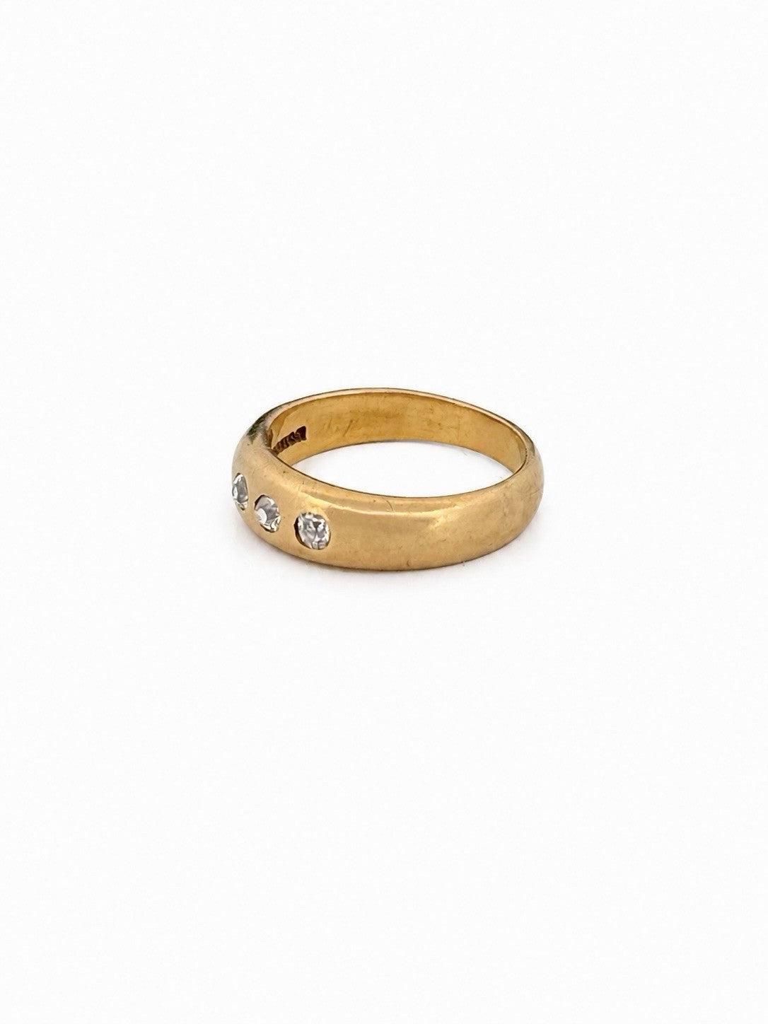 Antique Tiffany & Co 18K Gold 3 Stone Diamond Ring Old Mine Cut Gypsy Set Size 2