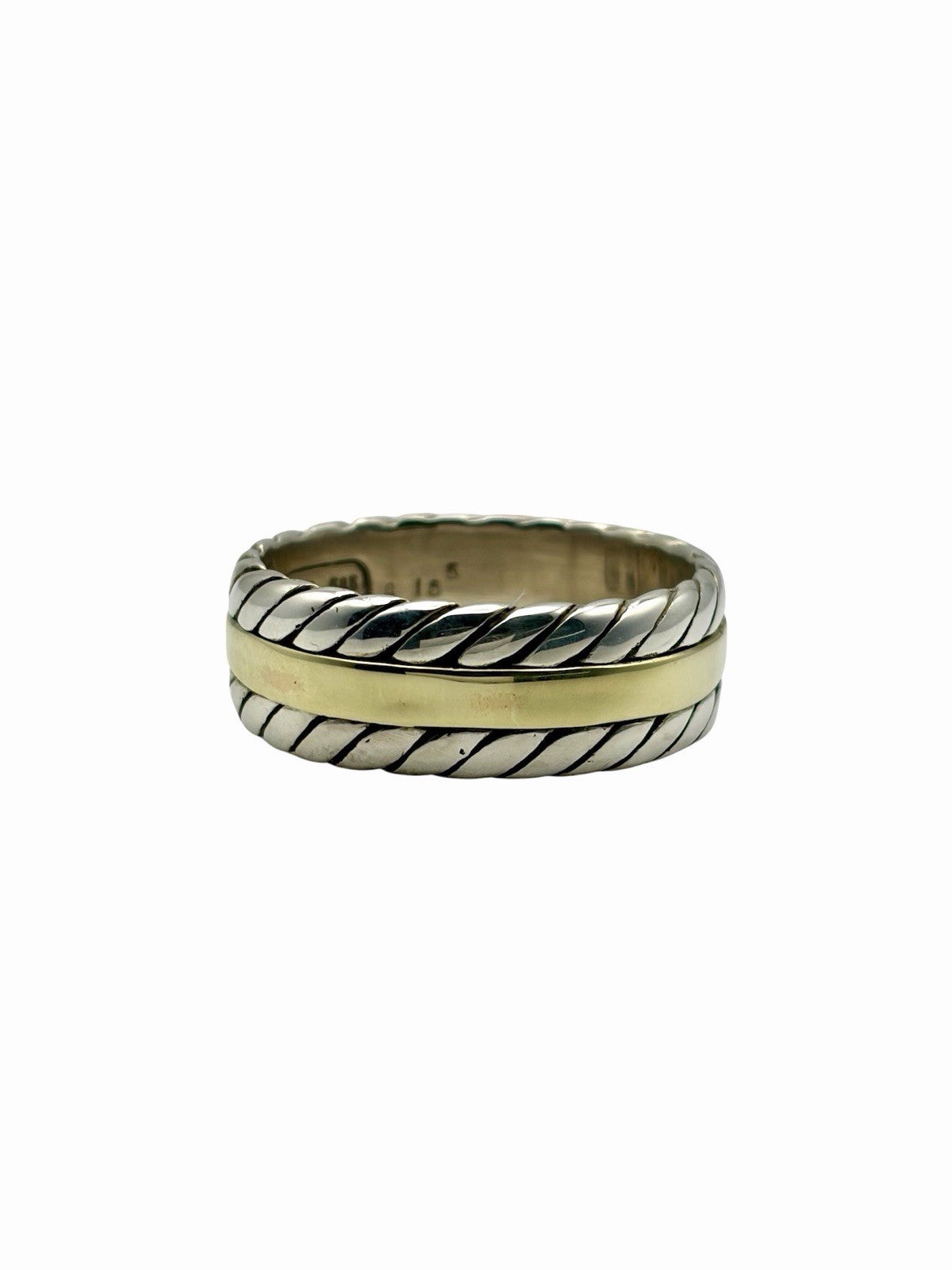 David Yurman Cable 8mm Band Men’s Ring 925 Sterling Silver 14K Gold Size 9.5