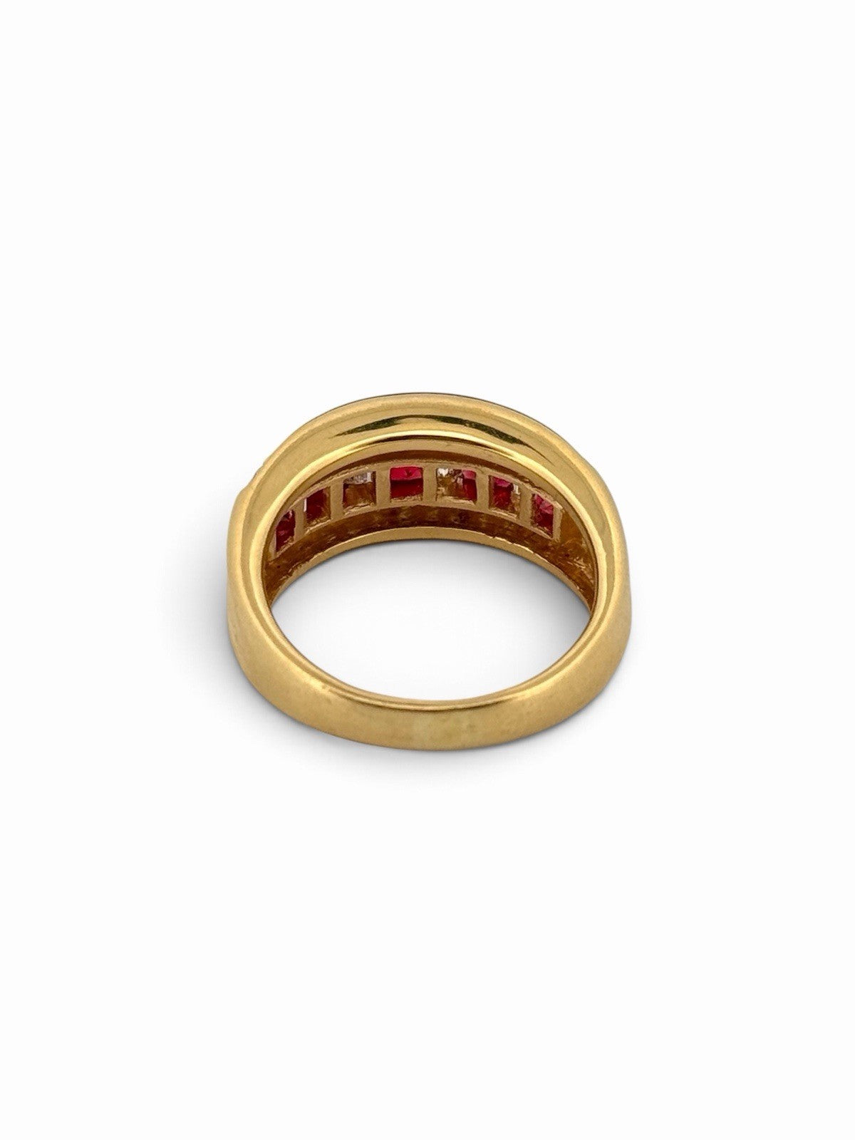 18K Yellow Gold Natural Ruby & Diamond Unique Band Ring Size 7.5 Estate