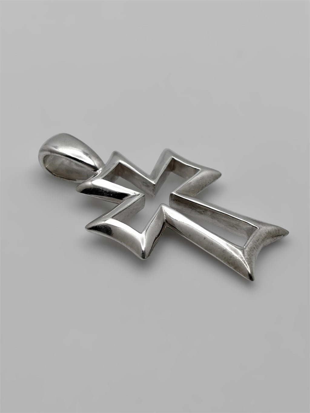 925 Sterling Silver Cross Pendant Large Open Design Modern Polished 2in