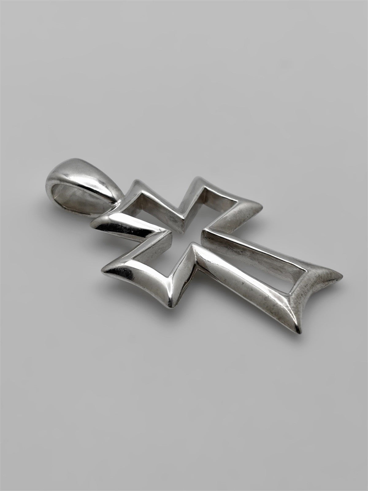 925 Sterling Silver Cross Pendant Large Open Design Modern Polished 2in