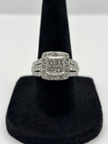 14K White Gold Natural Diamond Princess Cut Halo 3-Row Band 2ctw Ring Size 7