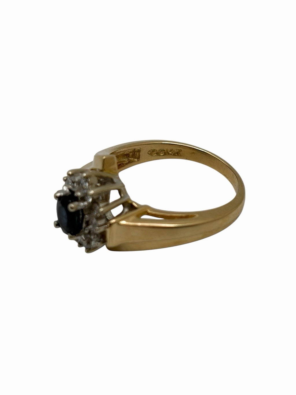 14K Yellow Gold Natural Blue Sapphire & Diamond Halo Ring Size 6 Estate