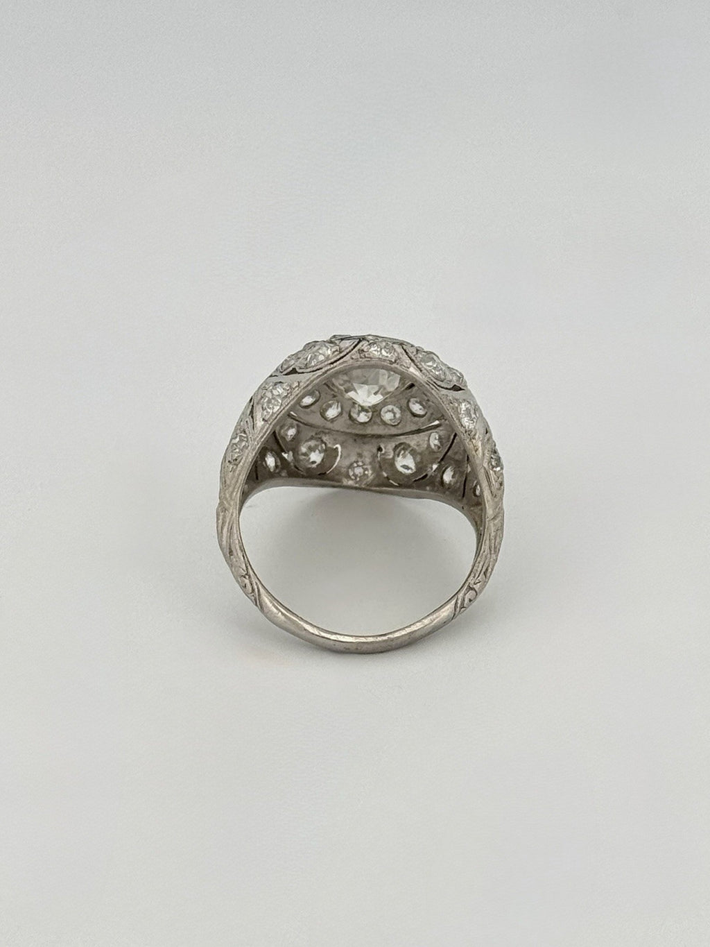 Antique Art Deco Platinum & Natural Old European Cut Diamond Dome Ring Size 4.5