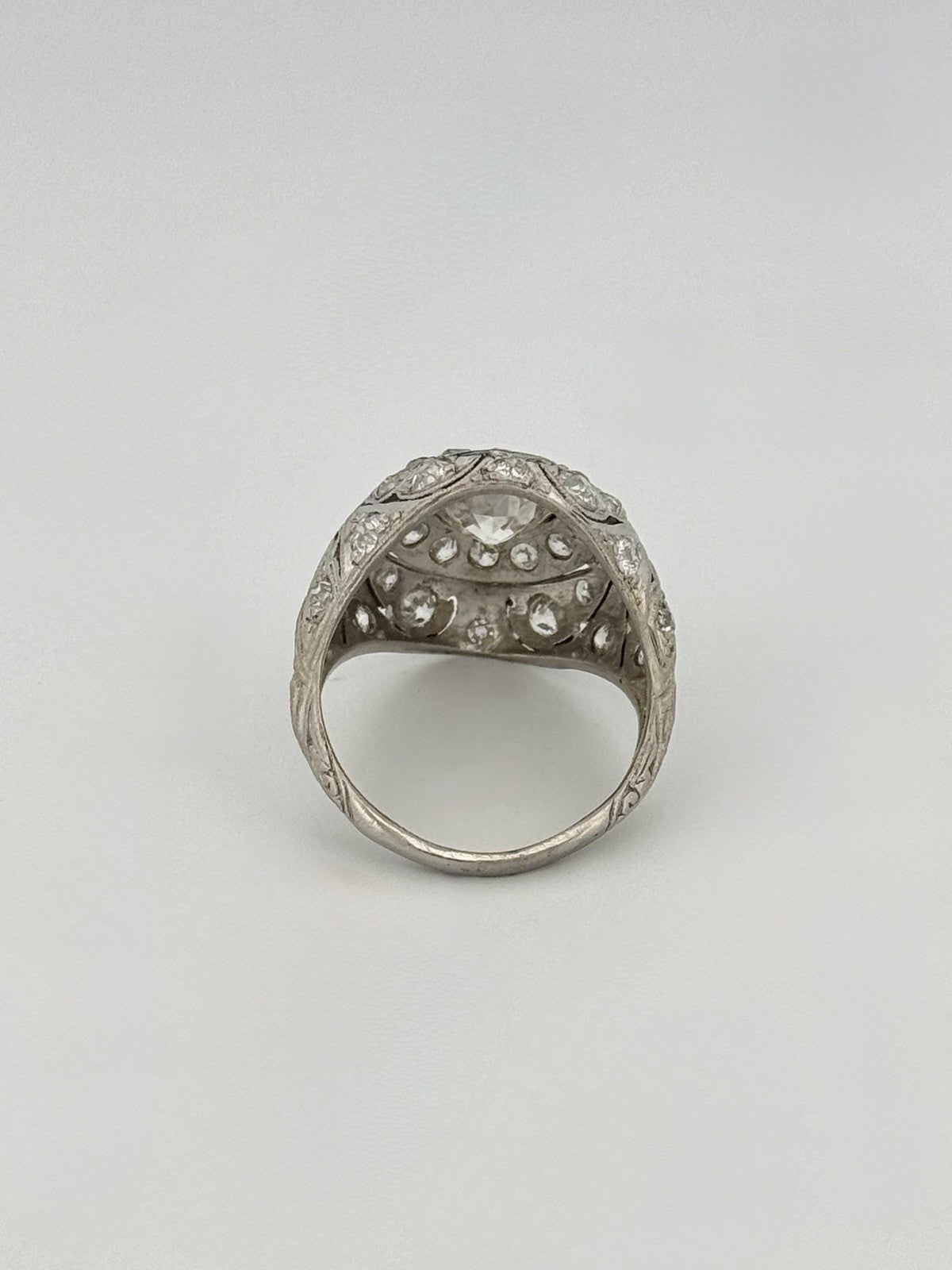 Antique Art Deco Platinum & Natural Old European Cut Diamond Dome Ring Size 4.5