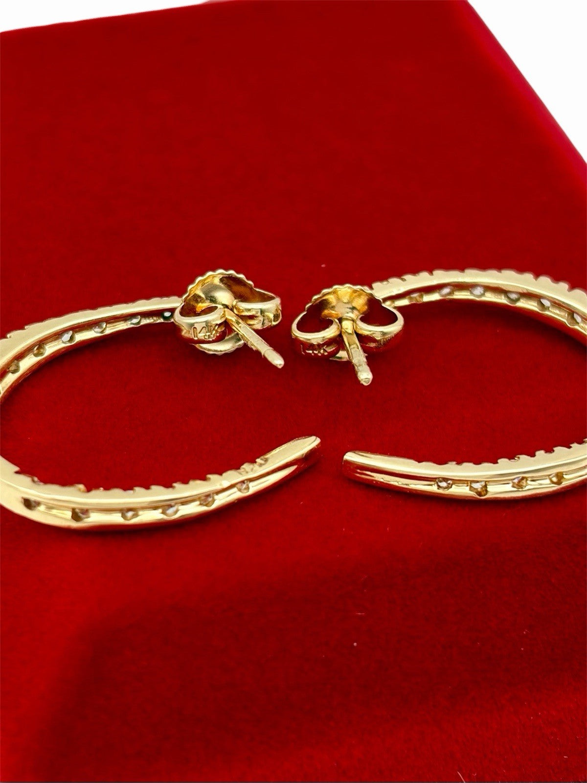 14K Yellow Gold Natural Diamond Inside Out Hoop Earrings Brilliant Cut 17.5mm
