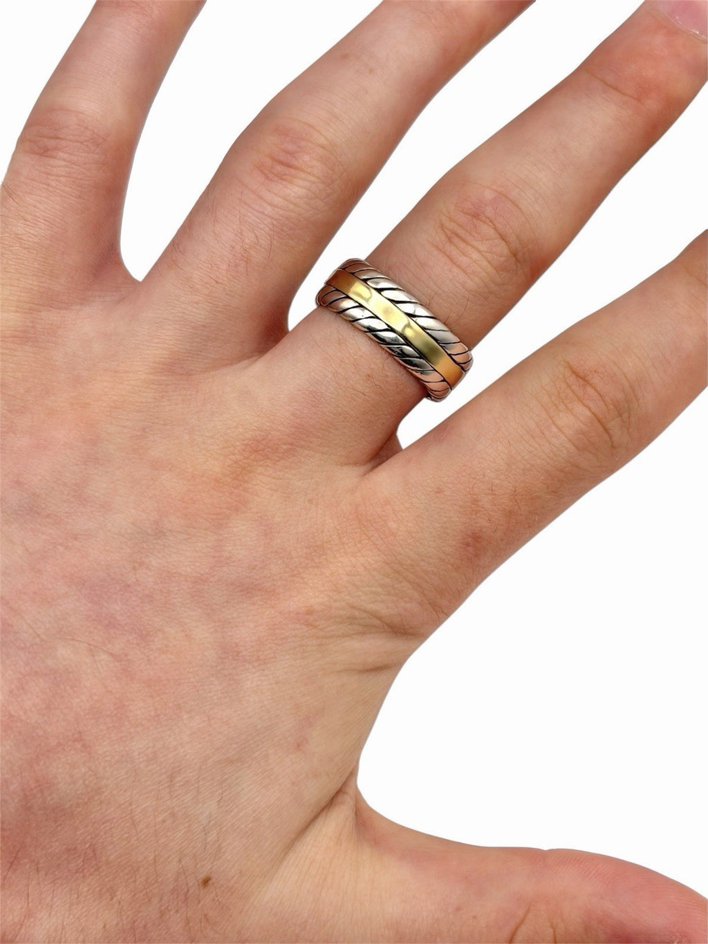 David Yurman Cable 8mm Band Men’s Ring 925 Sterling Silver 14K Gold Size 9.5