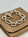 David Yurman Diamond Cushion Link Bracelet 925 Sterling Silver 8in w/ Pouch