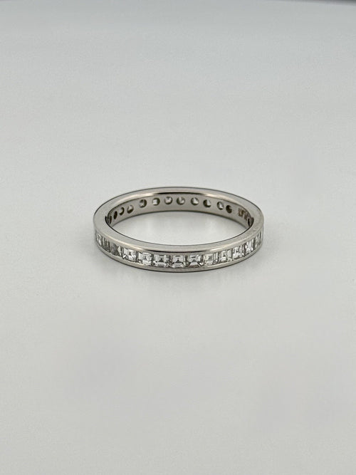900 Platinum Natural Carré Cut Diamond Eternity Band Ring 1ctw Size 6