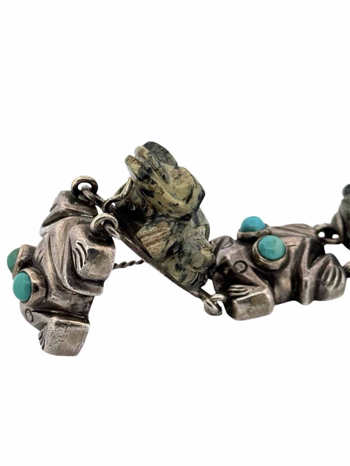Vintage William Spratling Turquoise Frog Mexico Sterling Silver Bracelet 7.25”