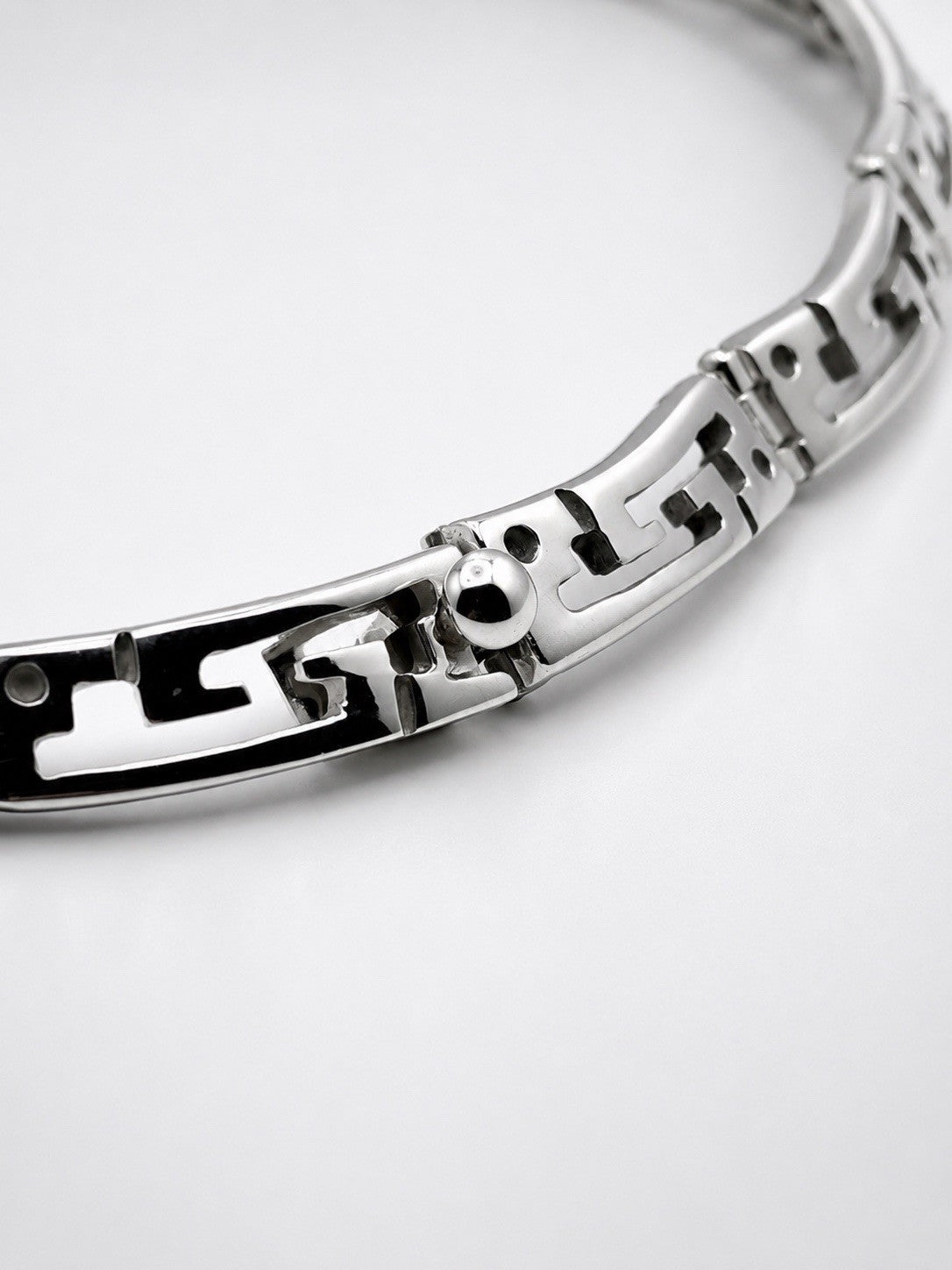 Vintage Mexico 925 Sterling Silver Greek Key Collar Choker Necklace 14in