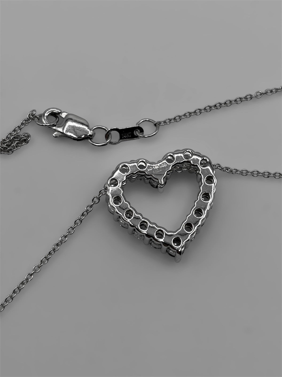 14K White Gold Diamond Open Heart Pendant Necklace 16”