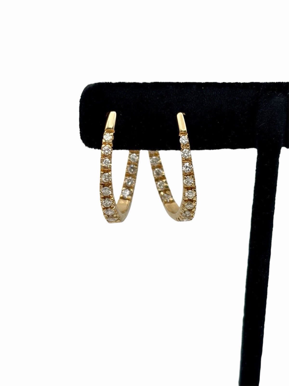 14K Yellow Gold Natural Diamond Inside Out Hoop Earrings Brilliant Cut 17.5mm