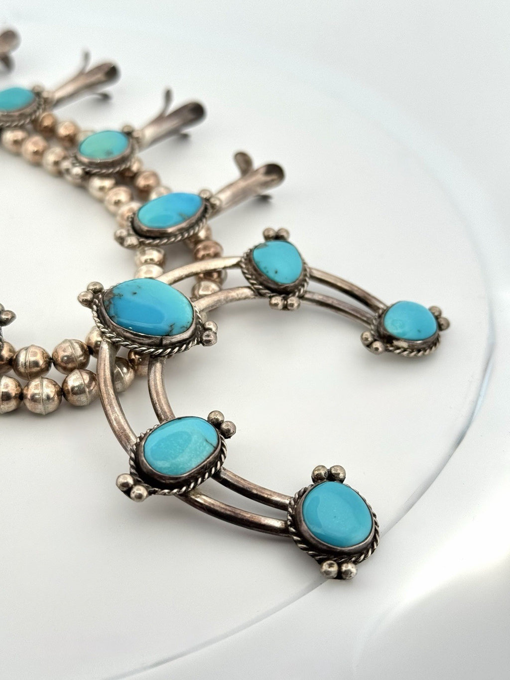 Vintage Turquoise Squash Blossom Naja 925 Sterling Silver Necklace 26in