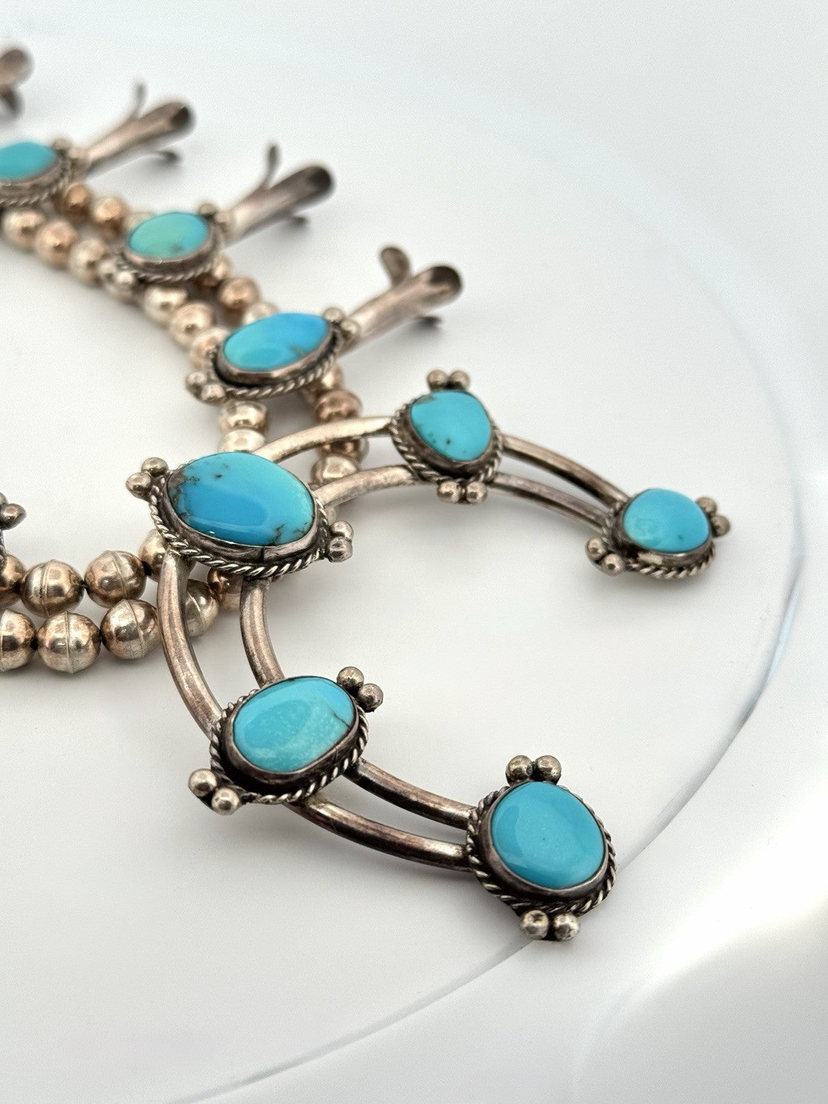 Vintage Turquoise Squash Blossom Naja 925 Sterling Silver Necklace 26in