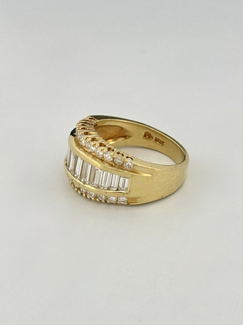 18K Yellow Gold Natural Baguette & Round Diamond Band Ring 2ctw Size 7.5