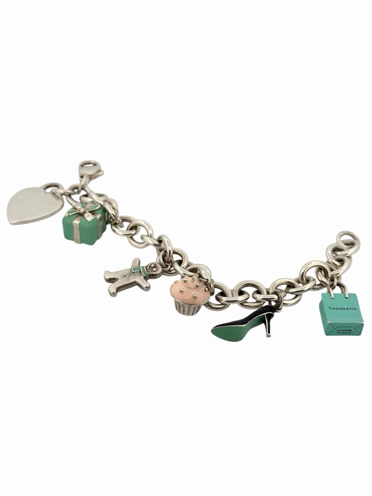 Tiffany & Co. Enamel Multi-Charm Bracelet 925 Sterling Silver 7”