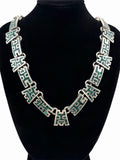 Taxco Mexico 925 Sterling Silver Malachite Inlay Geometric Necklace 17.5in