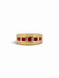 18K Yellow Gold Natural Ruby & Diamond Unique Band Ring Size 7.5 Estate