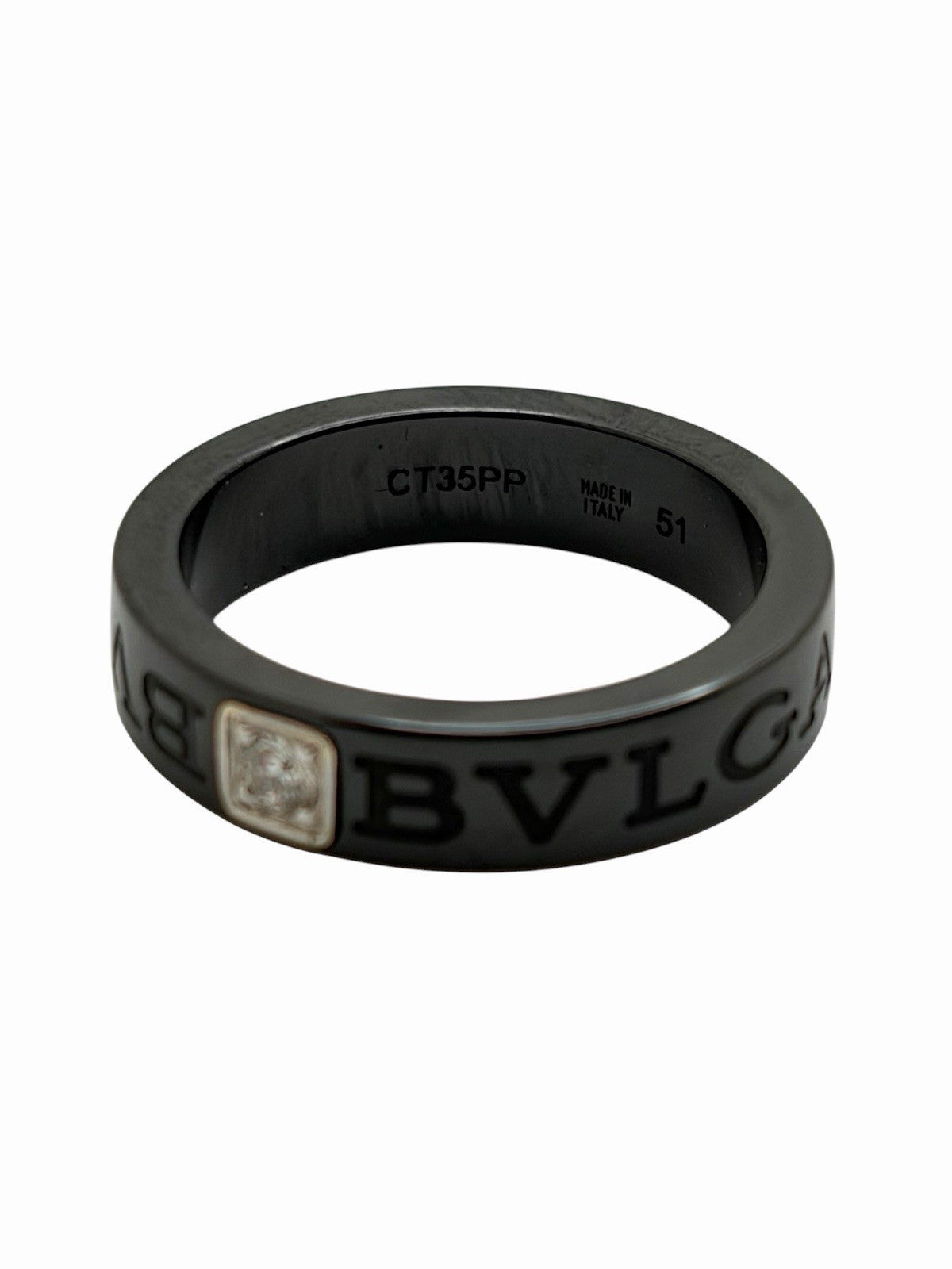 BVLGARI Bvlgari Black Ceramic & 18K White Gold Natural Diamond Ring Size 51 EU