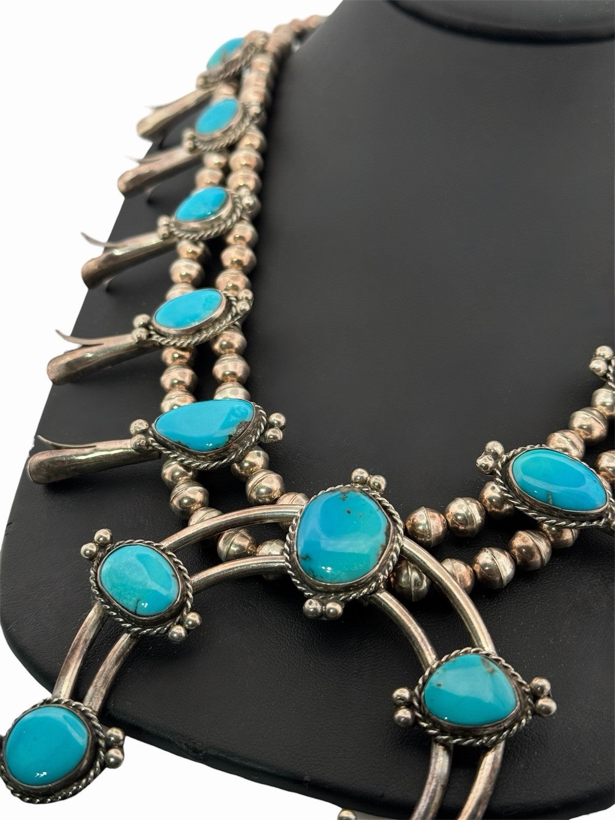 Vintage Turquoise Squash Blossom Naja 925 Sterling Silver Necklace 26in