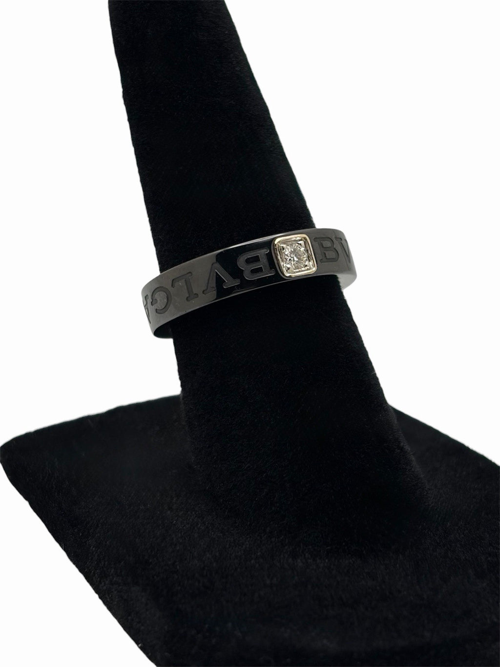 BVLGARI Bvlgari Black Ceramic & 18K White Gold Natural Diamond Ring Size 51 EU