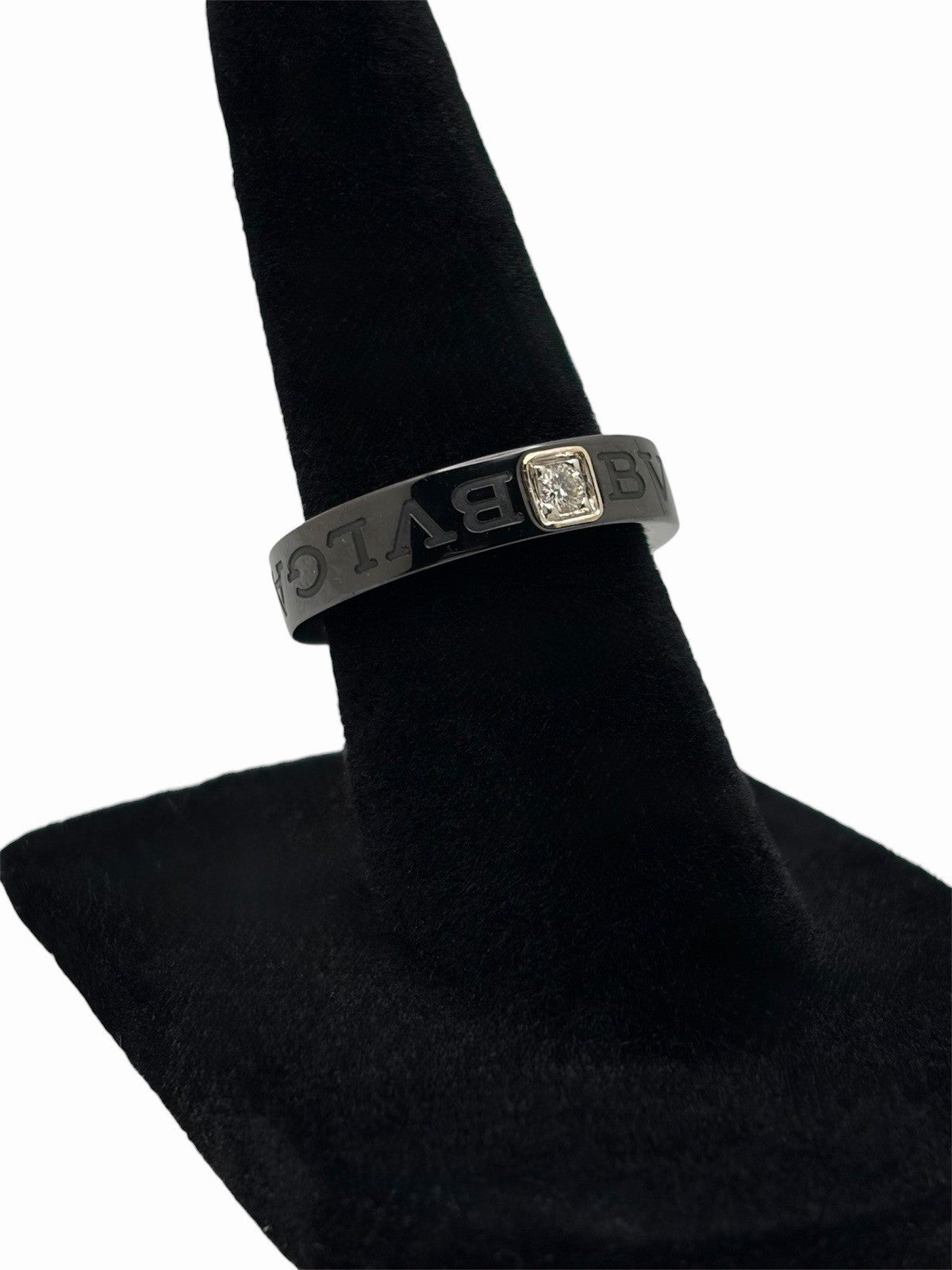 BVLGARI Bvlgari Black Ceramic & 18K White Gold Natural Diamond Ring Size 51 EU