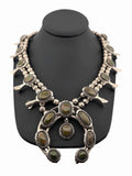 Vintage Navajo Sterling Silver Green Turquoise Squash Blossom Necklace 28”
