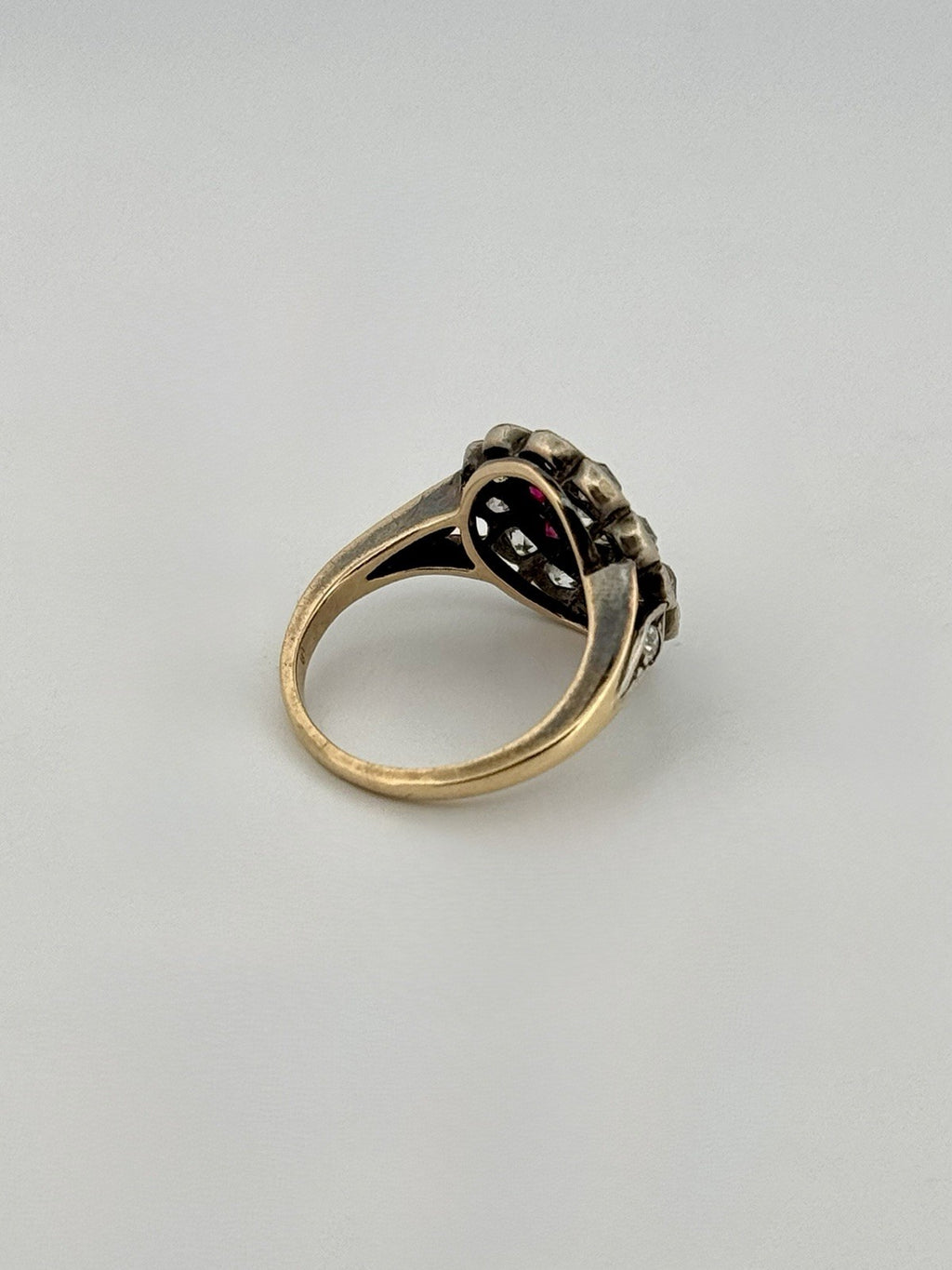 Antique Edwardian 14K Gold Silver Topped Natural Ruby & Diamond Halo Ring Size 3