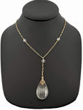 Antique Art Deco 14K Gold Rock Crystal Y Drop Lariat Necklace 18.5” c.1930