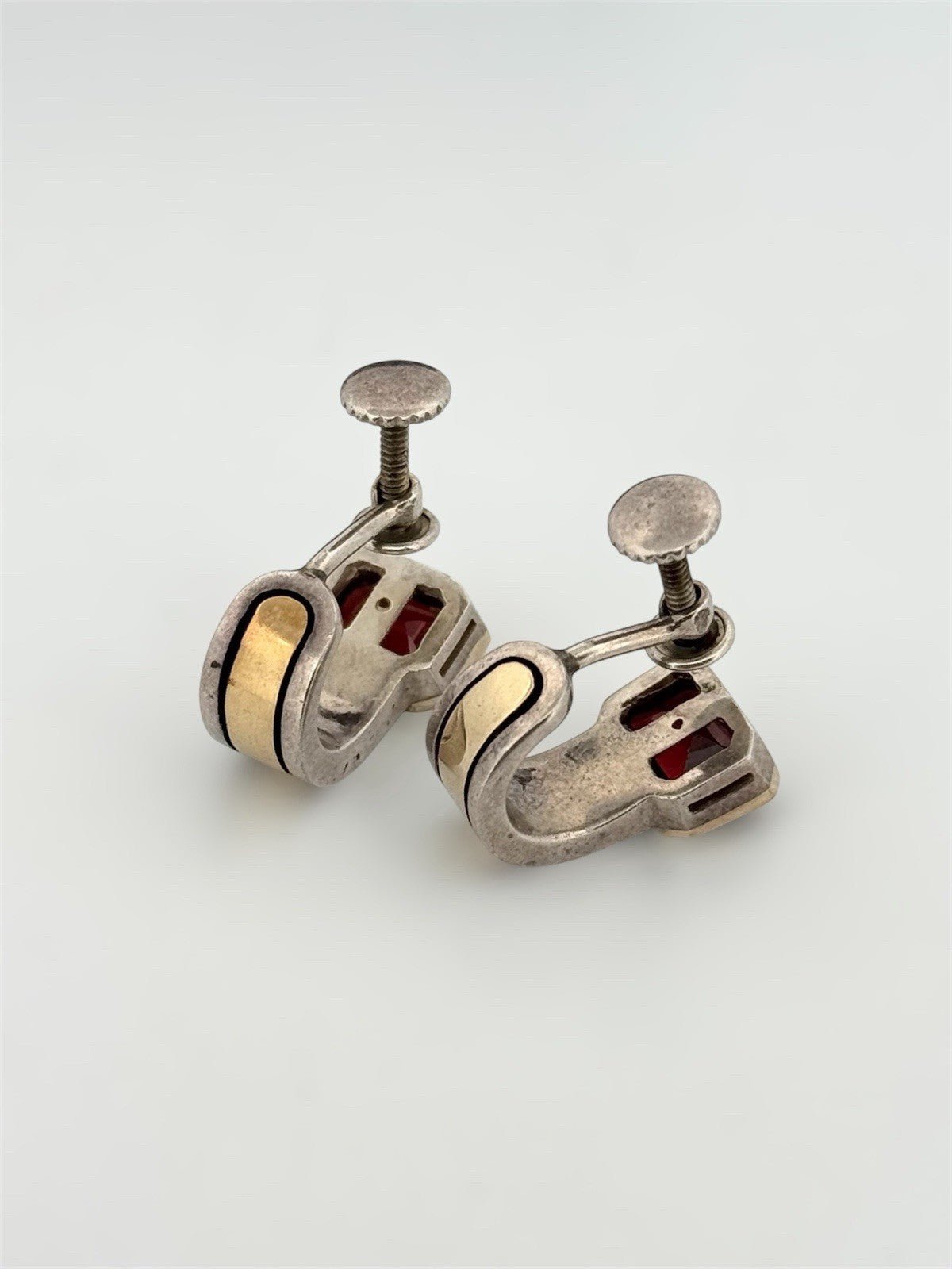 Vintage Cartier 18K Gold & 925 Sterling Silver Garnet Screw Back Earrings