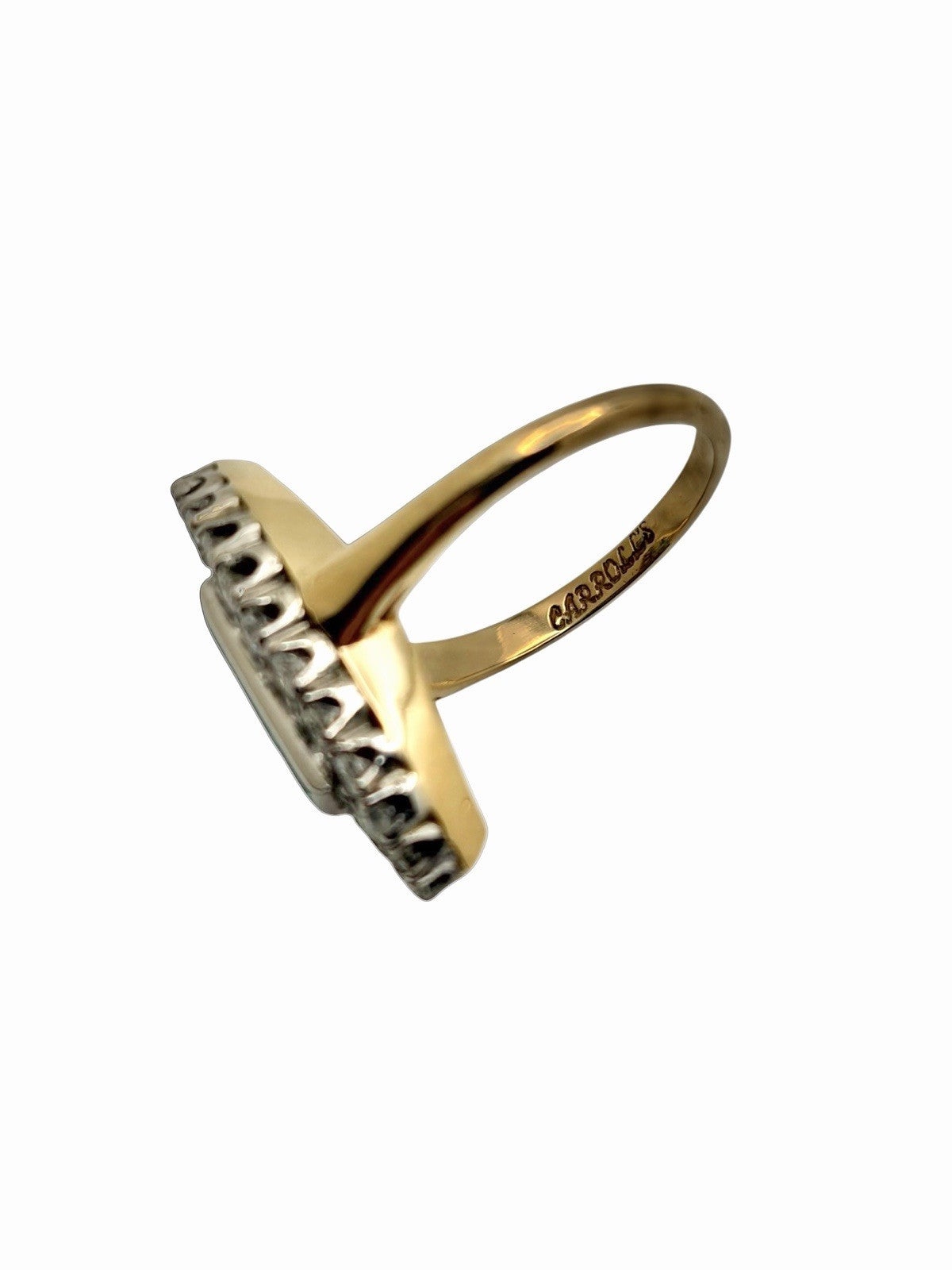 Vintage 14K Gold Platinum Natural Diamond & Emerald Art Deco Navette Ring Sz 6.5