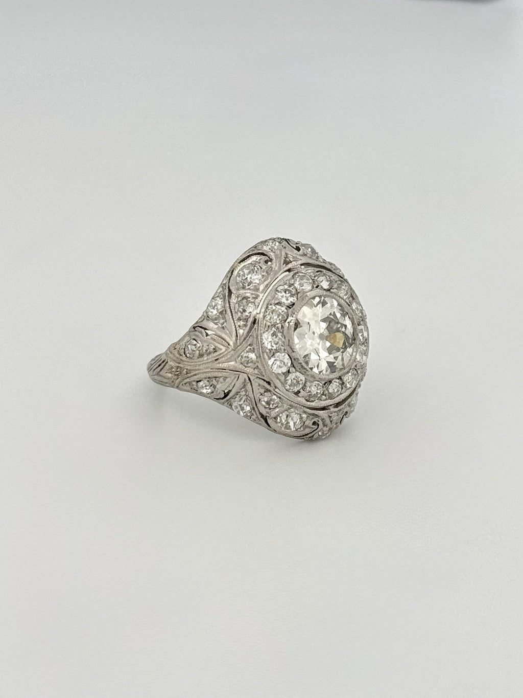 Antique Art Deco Platinum & Natural Old European Cut Diamond Dome Ring Size 4.5