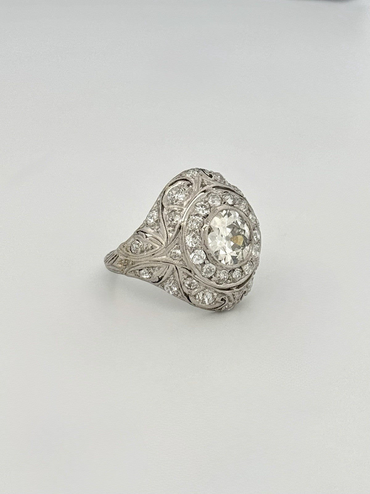 Antique Art Deco Platinum & Natural Old European Cut Diamond Dome Ring Size 4.5