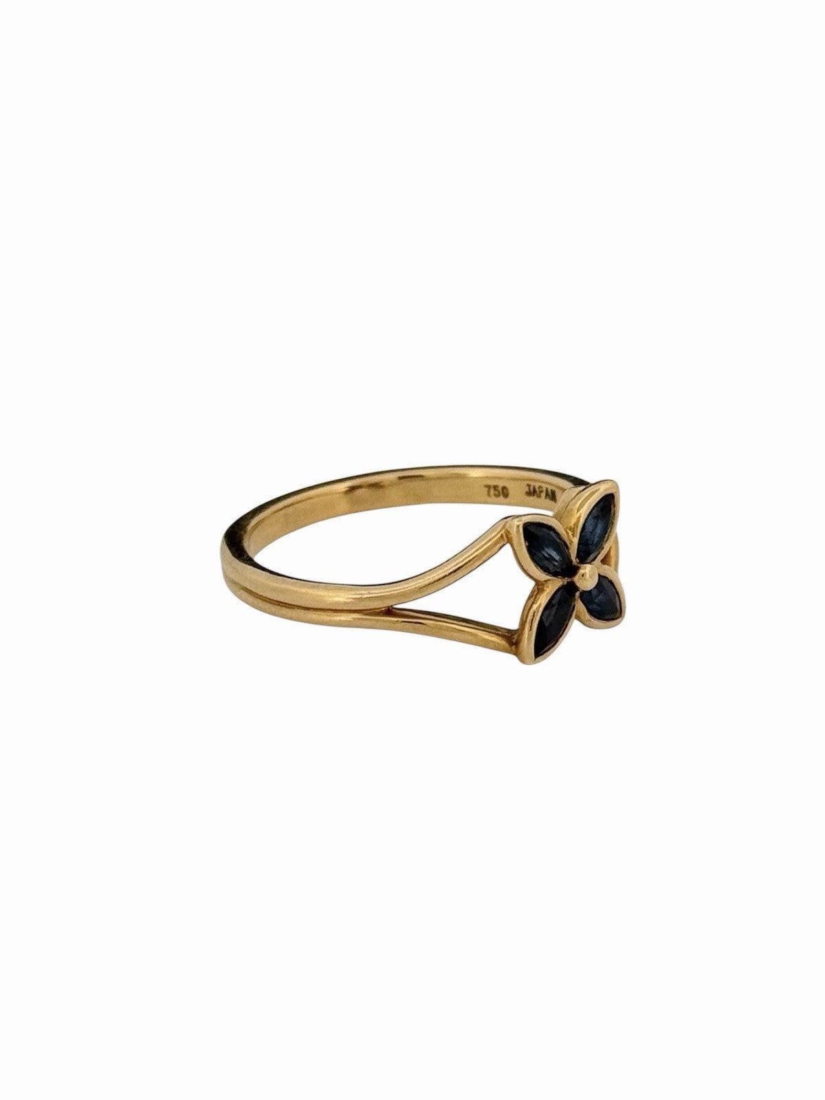 Tiffany & Co. 18K Yellow Gold Sapphire Victoria Cocktail Flower Ring Japan Sz 6