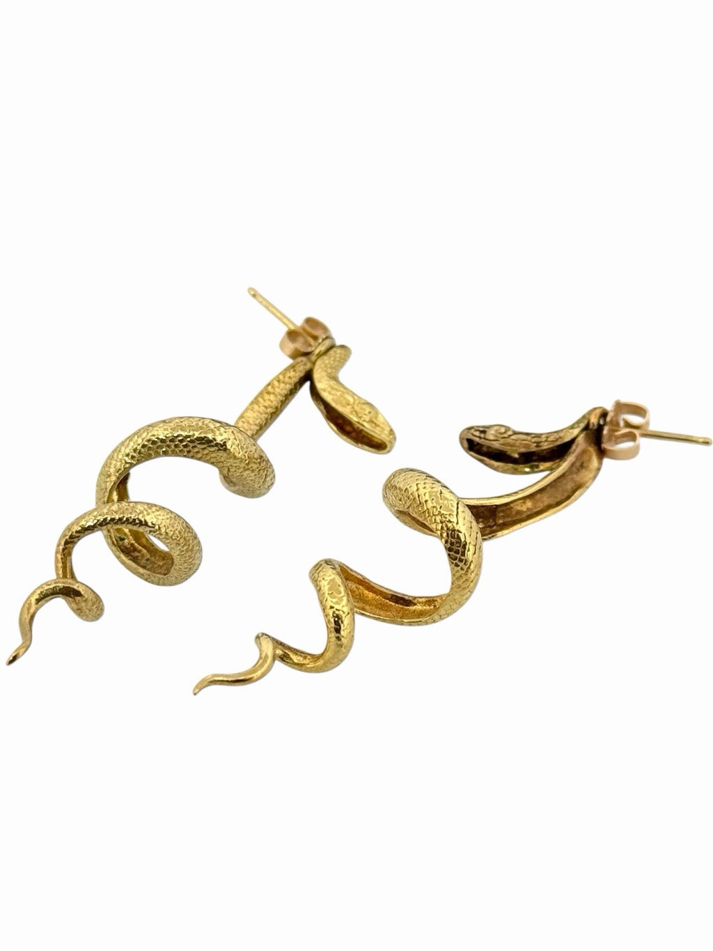 Vintage 14K Yellow Gold Snake Serpent Dangle Drop Earrings 2”