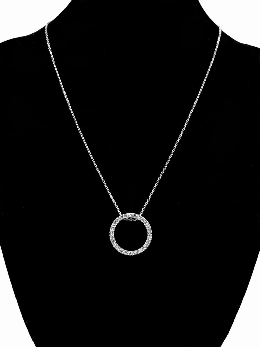 14K White Gold Natural Diamond Pavé Circle Halo Pendant Necklace 18” ~0.40 CTW