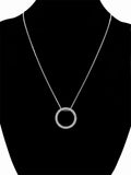 14K White Gold Natural Diamond Pavé Circle Halo Pendant Necklace 18” ~0.40 CTW