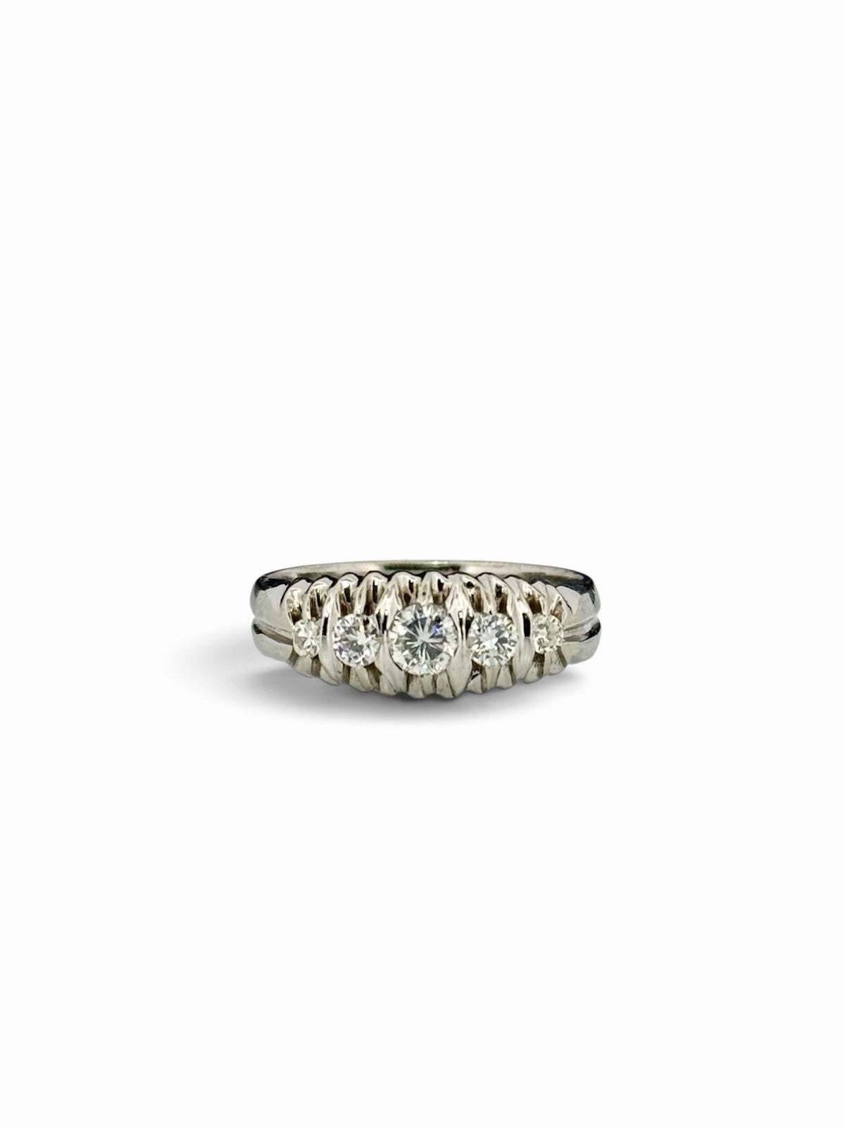 Antique Art Deco 18K White Gold Natural Diamond 5 Stone Ring 0.42ctw Size 9