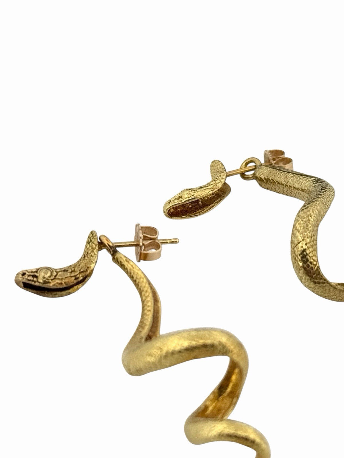 Vintage 14K Yellow Gold Snake Serpent Dangle Drop Earrings 2”